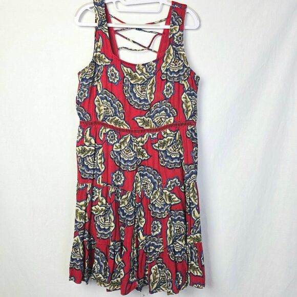 Maurices Red Boho Floral Sleeveless Dress L - Picture 1 of 9